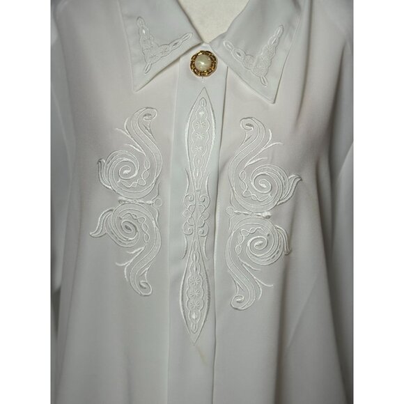 Vintage Jaclyn Smith White Embroidered Blouse With Pearl Buttons Size 14 - Picture 4 of 11